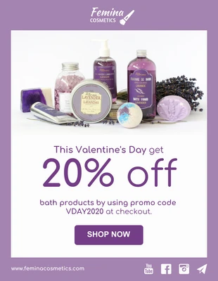 Free  Template: Newsletter via e-mail di San Valentino del marchio cosmetico