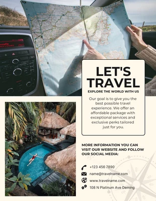 Free  Template: Beiges klassisches Fotocollage-Poster „Let's Travel“.