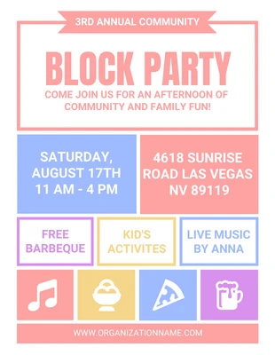 Free  Template: Volantino bianco minimalista Block Party