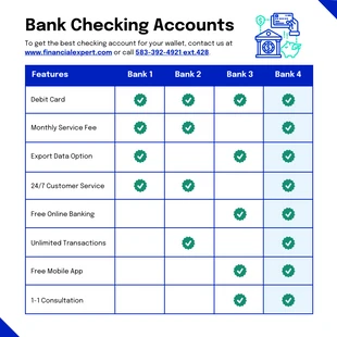 Free and accessible Template: Green and Blue Bank Comparison Chart