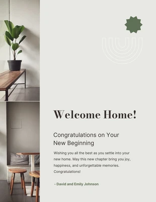 Free  Template: Félicitations minimalistes vert beige pour le nouveau modèle de maison