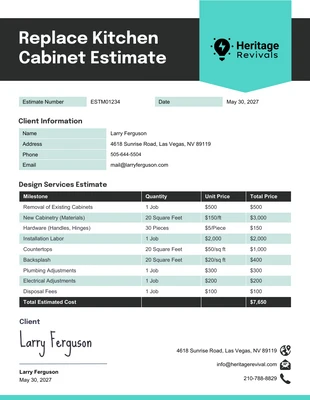 Free  Template: Replace Kitchen Cabinet Estimate Template