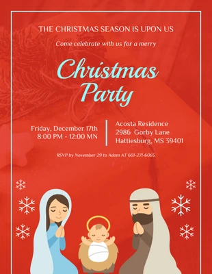 Free  Template: Red Nativity Scene Christmas Invitation