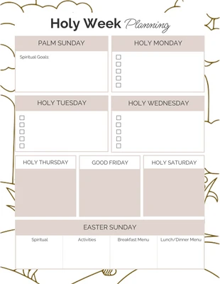 Free  Template: Modèle de planification de la Semaine Sainte en marron et blanc