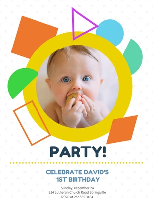 Free  Template: Convite de primeiro aniversário com formas coloridas