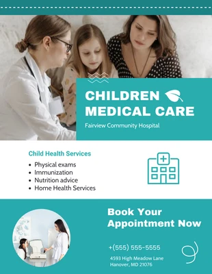 Free  Template: Modelo de panfleto verde de check-up médico de saúde infantil