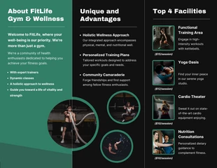 Green and Black Modern Fitness Trifold Brochure - Pagina 2