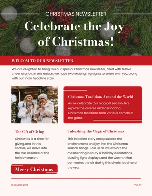 Free  Template: Boletim informativo de Natal simples em vermelho e branco