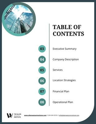 premium  Template: Plan de negocios verde azulado Tabla de contenidos