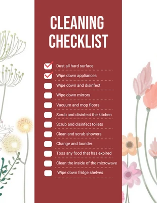 Free  Template: White And Red Simple Aesthetic Cleaning Checklist