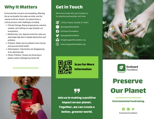 Free  Template: Brochure à trois volets de collecte de fonds environnementale minimaliste vert et blanc