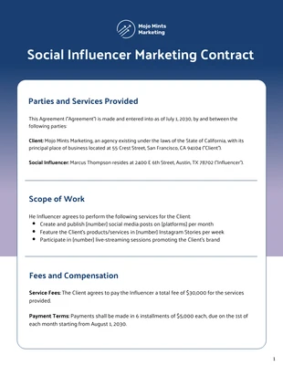 Free interactive Template: Modello di contratto per influencer sui social media
