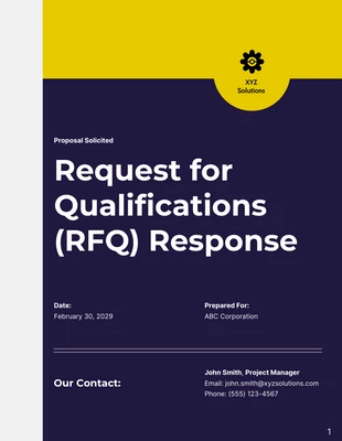 Free  Template: اقتراح الاستجابة للطلب المهني باللونين الأزرق الداكن والرمادي للحصول على المؤهلات (RFQ).