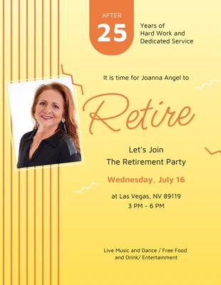 Free  Template: Convite divertido para festa de aposentadoria em amarelo e laranja
