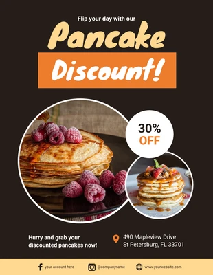 Free  Template: Poster pubblicitario Pancake Discount nero e arancione