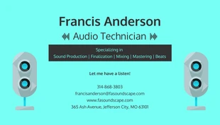 business  Template: Cartão de Visita Azul Brilhante para Técnico de Áudio