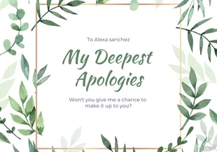 Free  Template: White And Green Watercolor Floral Apology Card