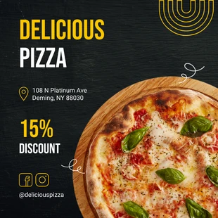 Free  Template: Preto e amarelo Textura clássica Delicious Pizza Instagram Banner