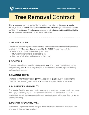 Free  Template: Plantilla de contrato de remoción de árboles
