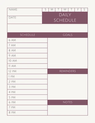 Free  Template: Modelo de agenda diária minimalista em grade roxa pastel