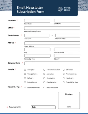 business  Template: Simple Navy Subscription Form