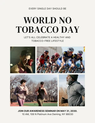 Free  Template: Poster Bege Simples Comemora o Dia Mundial Sem Tabaco