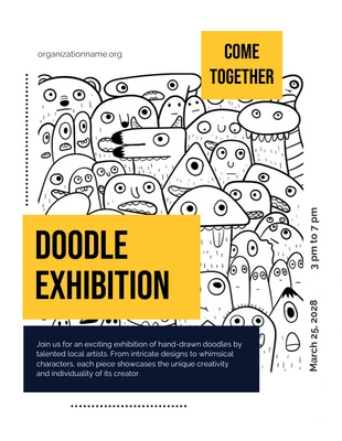 Free  Template: Black and White Doodle Exhibition Poster Template