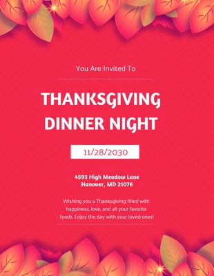 Free  Template: Invitación sencilla y roja a la fiesta de Acción de Gracias