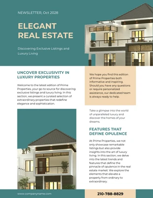 Free  Template: Elegant Green and Cream Real Estate Newsletter