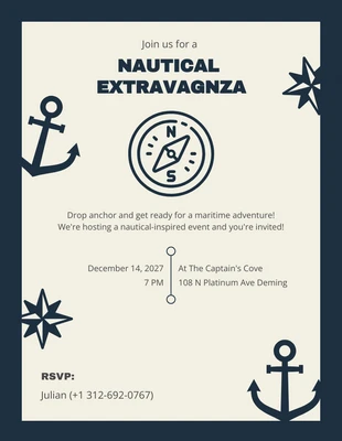 Free  Template: Navy And Beige Minimalist Nautical Invitation