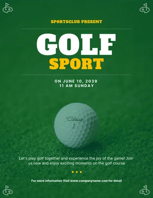 Free  Template: Dunkelgrünes und gelbes einfaches Golfsport-Poster