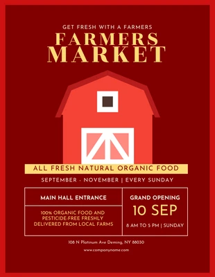 Free  Template: Poster Mercado de agricultores com ilustração simples vermelha e amarela