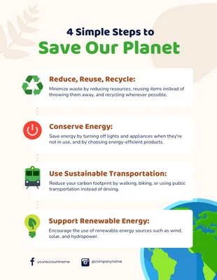 Free  Template: Weiche pfirsichfarbene und grüne Tipps für das Infografik-Poster „Save Planet“.