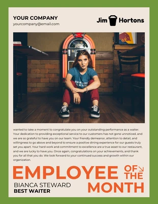 Free  Template: Green and Cream Employee of The Month Poster Template
