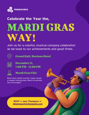 Free Template: Mardi Gras Company Party Invitation Template