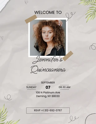 Free  Template: Convite de Quinceanera minimalista floral bege