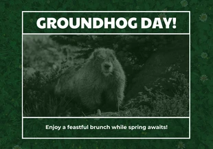 Free  Template: Dark Green Simple Groundhog Day Card