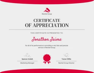 premium  Template: Light Grey And Red Modern Appreciation Certificate