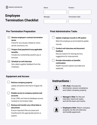 business interactive Template: قائمة مراجعة إنهاء خدمة الموظف