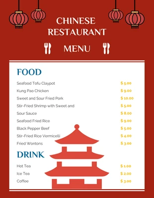 Free  Template: قائمة المطعم الصيني الأحمر والذهبي البسيط