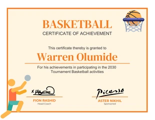Free  Template: Ilustração moderna em amarelo claro e laranja Certificado de esporte de basquete