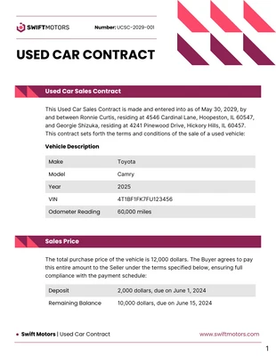 business  Template: Used Car Contract Template