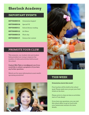 Pink and Green School Newsletter