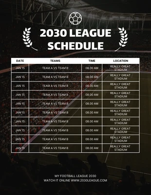 Free  Template: Modello di calendario sportivo del campionato nero semplice