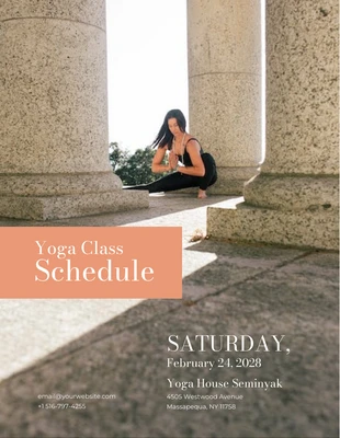 Free  Template: Plantilla de horario de clases de yoga minimalista con fondo fotográfico