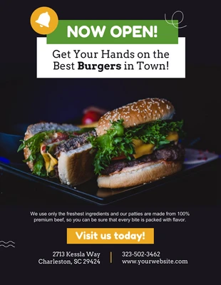 Free  Template: Cartaz de anúncio de hambúrguer de abertura verde preto