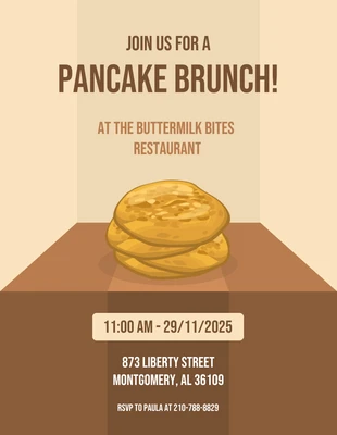 Free  Template: Marrone Semplice Illustrazione giocosa Invito al brunch con pancake