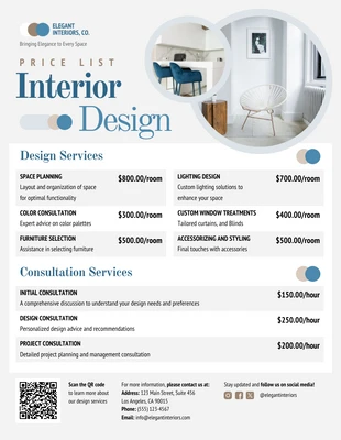 business interactive Template: Modèle de liste de prix de décoration d'intérieur