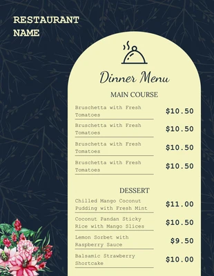 Free  Template: Yellow And Blue Floral Vintage Dinner Menu
