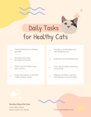 Free  Template: Modello per la cura dei gatti con compiti giornalieri giocosi color pesca pastello